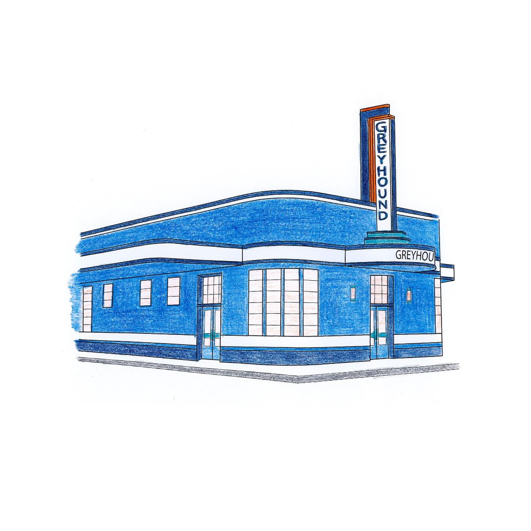 Greyhound Bus Station from AHPP coloring book #3 "Exploring Arkansas's Wonder"